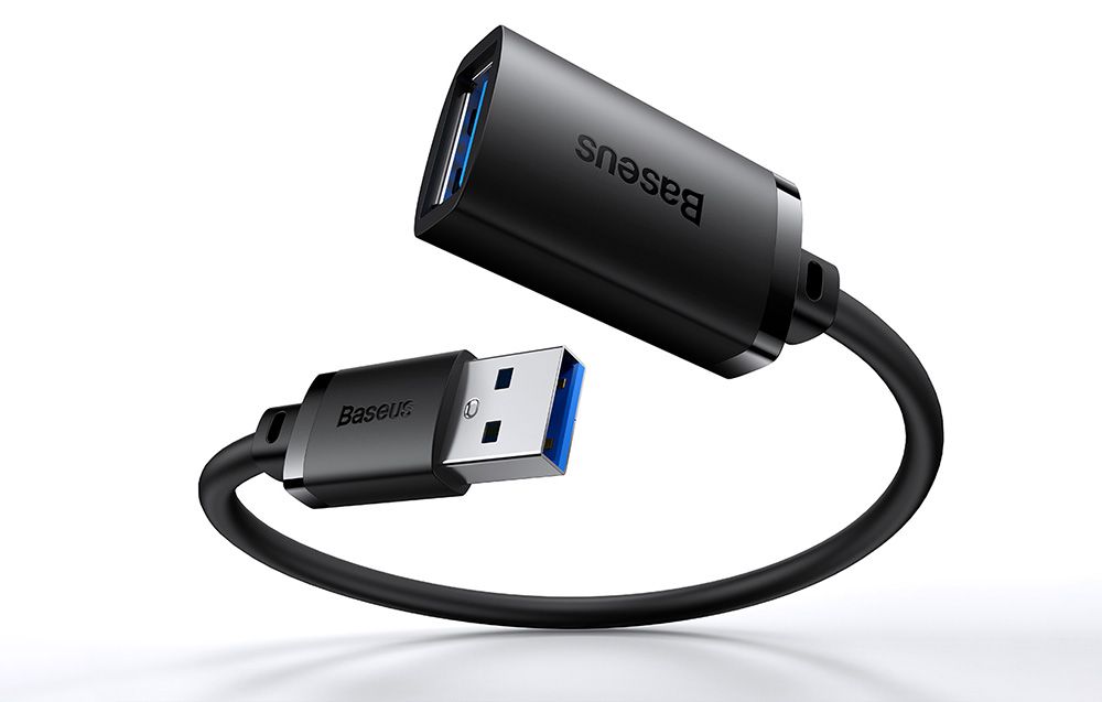 CABLU USB Baseus AirJoy prelungitor, USB3.0(T) la USB3.0(M) 2A, brodat, 1m, negru 