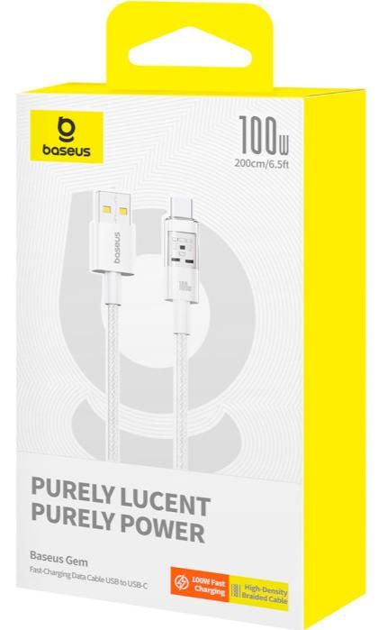 CABLU alimentare si date Baseus Gem, Fast Charging Data Cable pt. smartphone, USB la USB Type-C 100W, 2m, alb 