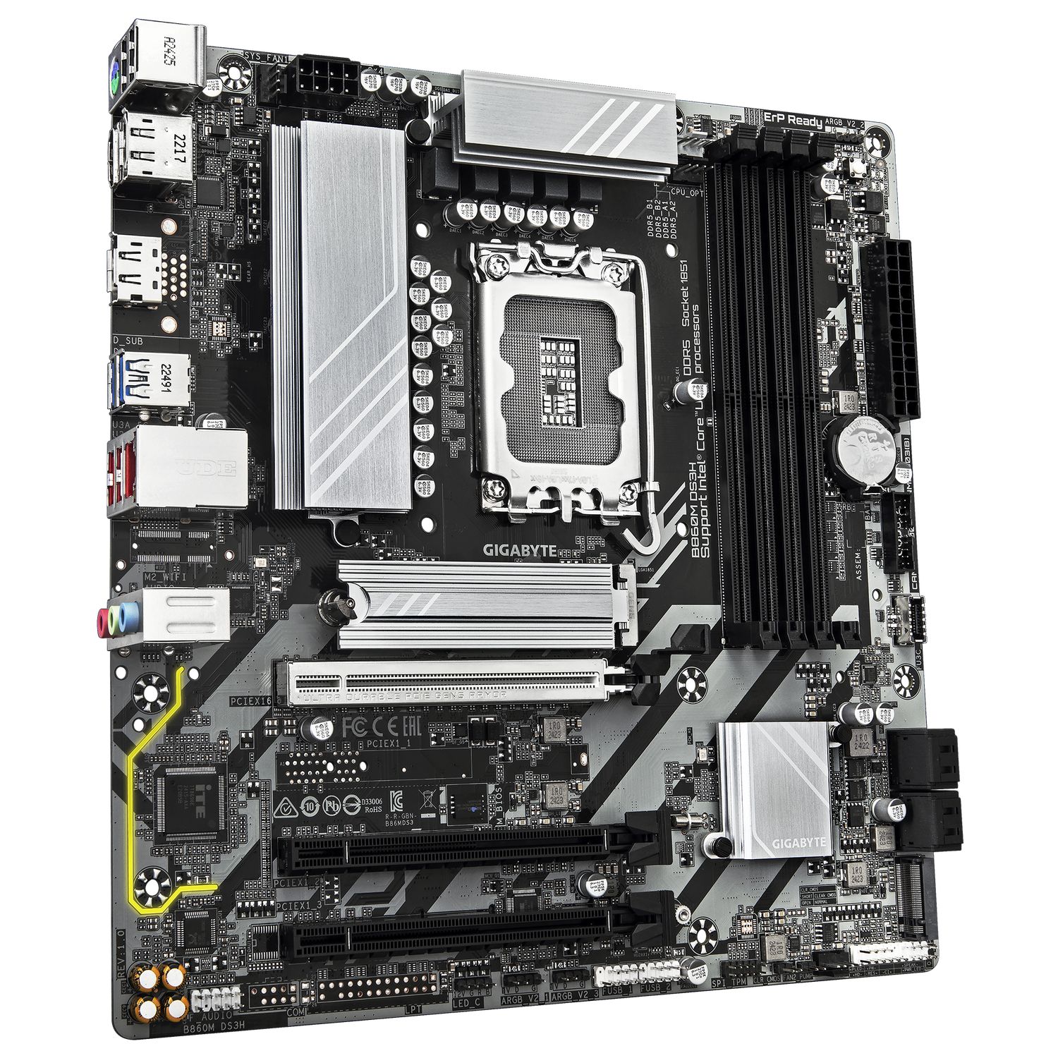 Placa de Baza GIGABYTE B860M DS3H LGA1851, 4x DDR5, 1x HDMI 2x DP, 1x PCIE 5.0 x16 2x PCIE 4.0 x16, 2x M.2, 4x SATA 6GB/s, mATX_2