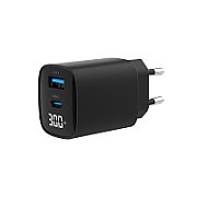 ALIMENTATOR retea 220V GEMBIRD, universal, 1 x USB Type-C D 30W, 1 x USB-A 3.0  QC 20W, LCD display, negru, 