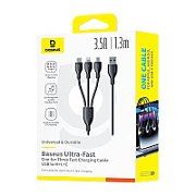 CABLU alimentare si date Baseus Ultra-Fast One-for-three Retractable, pt smartphone,USB  la Micro-USB+Lightning+USB Type-C 3.5A, 1.3m, negru 