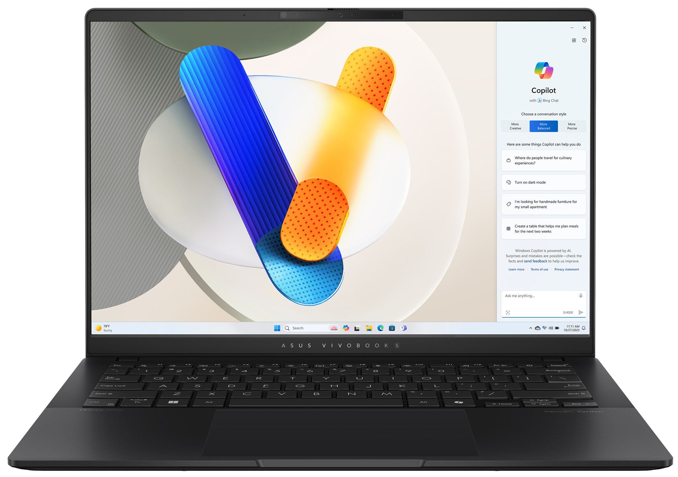 ASUS Vivobook S 14 OLED S5406MA-PP009W Ultra 7 155H 14.0 3K 120Hz 400nits Glossy 16GB LPDDR5X SSD1TB Intel Arc Graphics WLAN+BT Cam 75WHrs Win11 Neutral Black_2