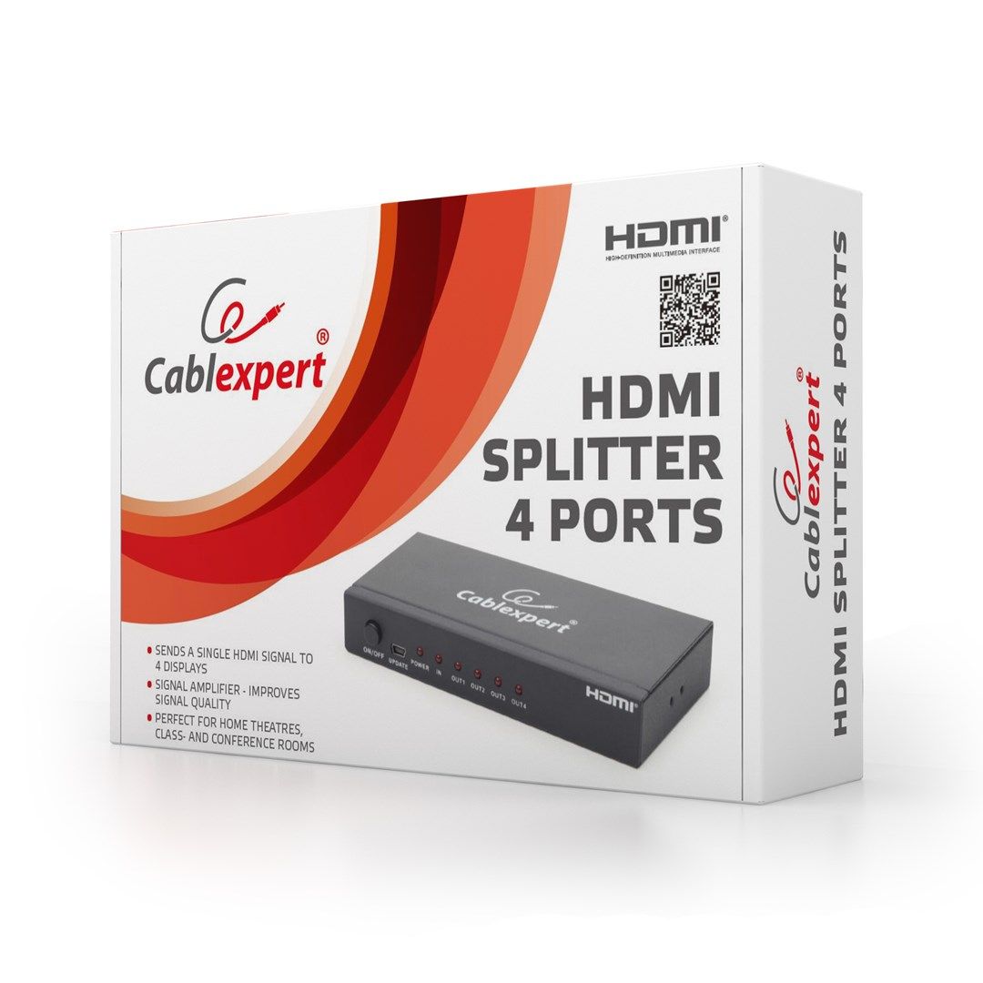 SPLITTER video GEMBIRD, split HDMI la 4 monitoare, conector 1: HDMI (M); conector 2: HDMI (M) x 4, 